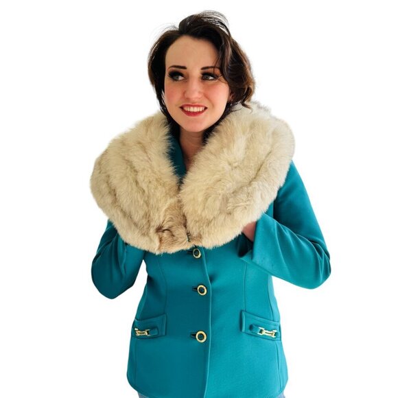 Lilli Ann Vintage Teal Jacket with fox fur collar SZM_6 - Picture 5 of 11